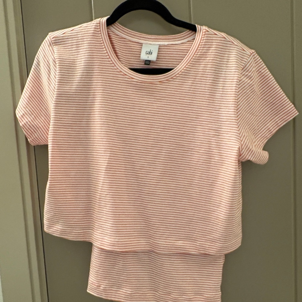 Cabi Striped Pink and White Crop Top
